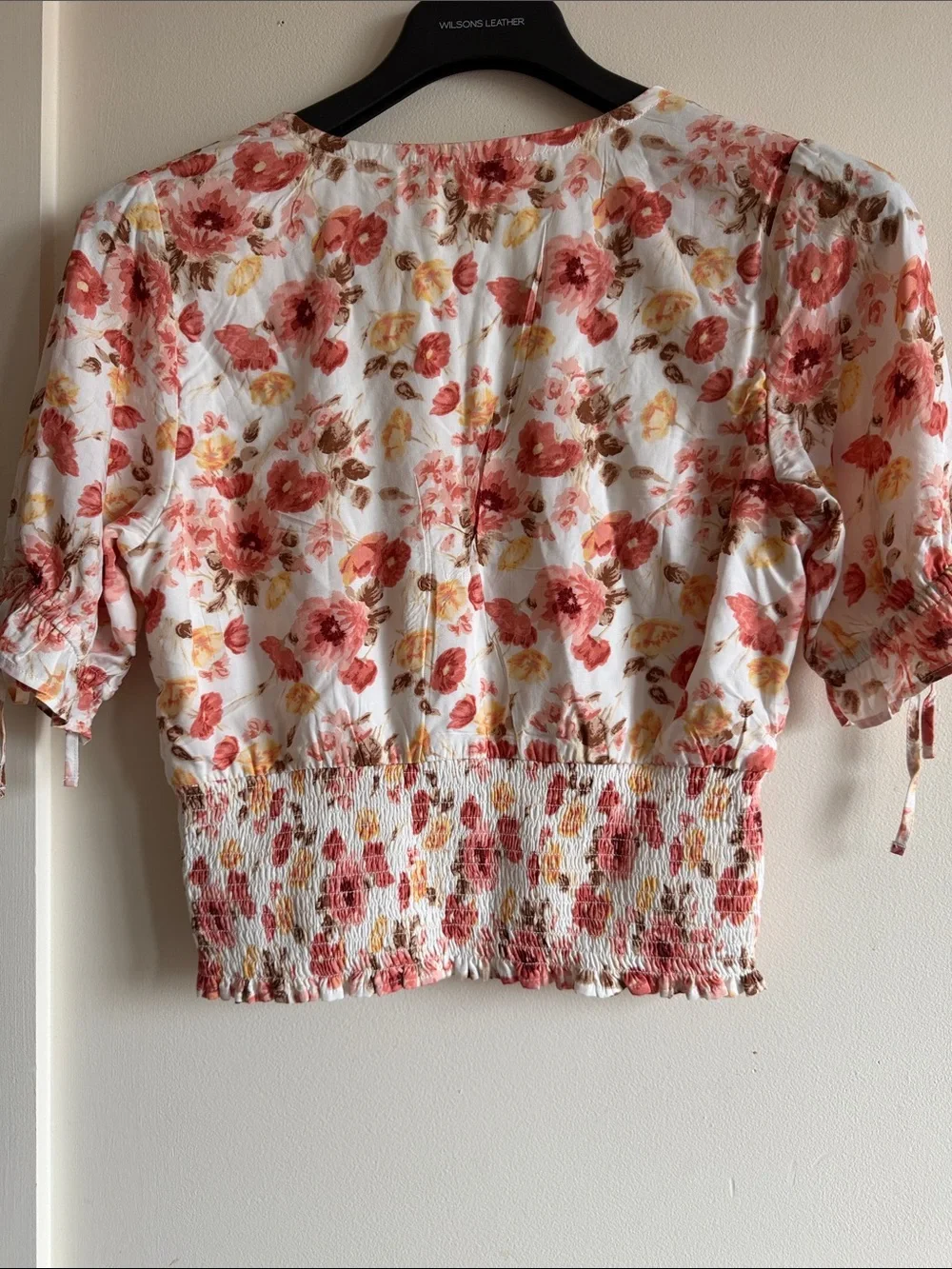 Abercrombie & Fitch White Floral V-Neck Smocked Hem Blouse